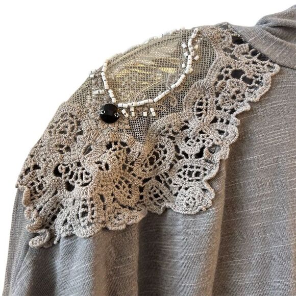 Vanity Women's Gray Open Front Cardigan with Lace Detail One Size - Picture 3 of 11